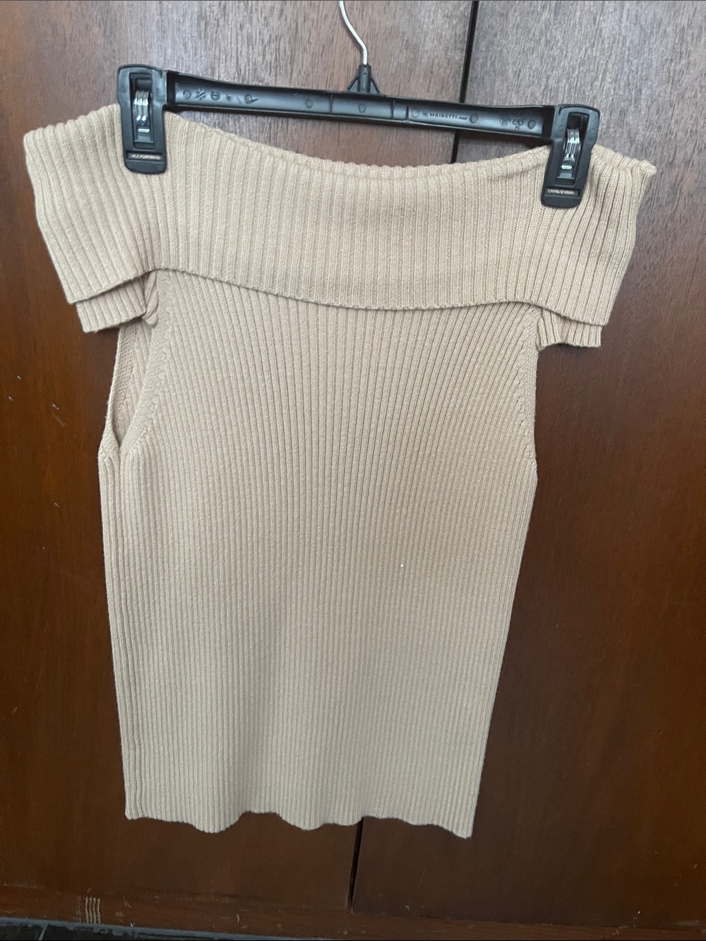 Off-Shoulder Ribbed Knit Tank Top - Beige